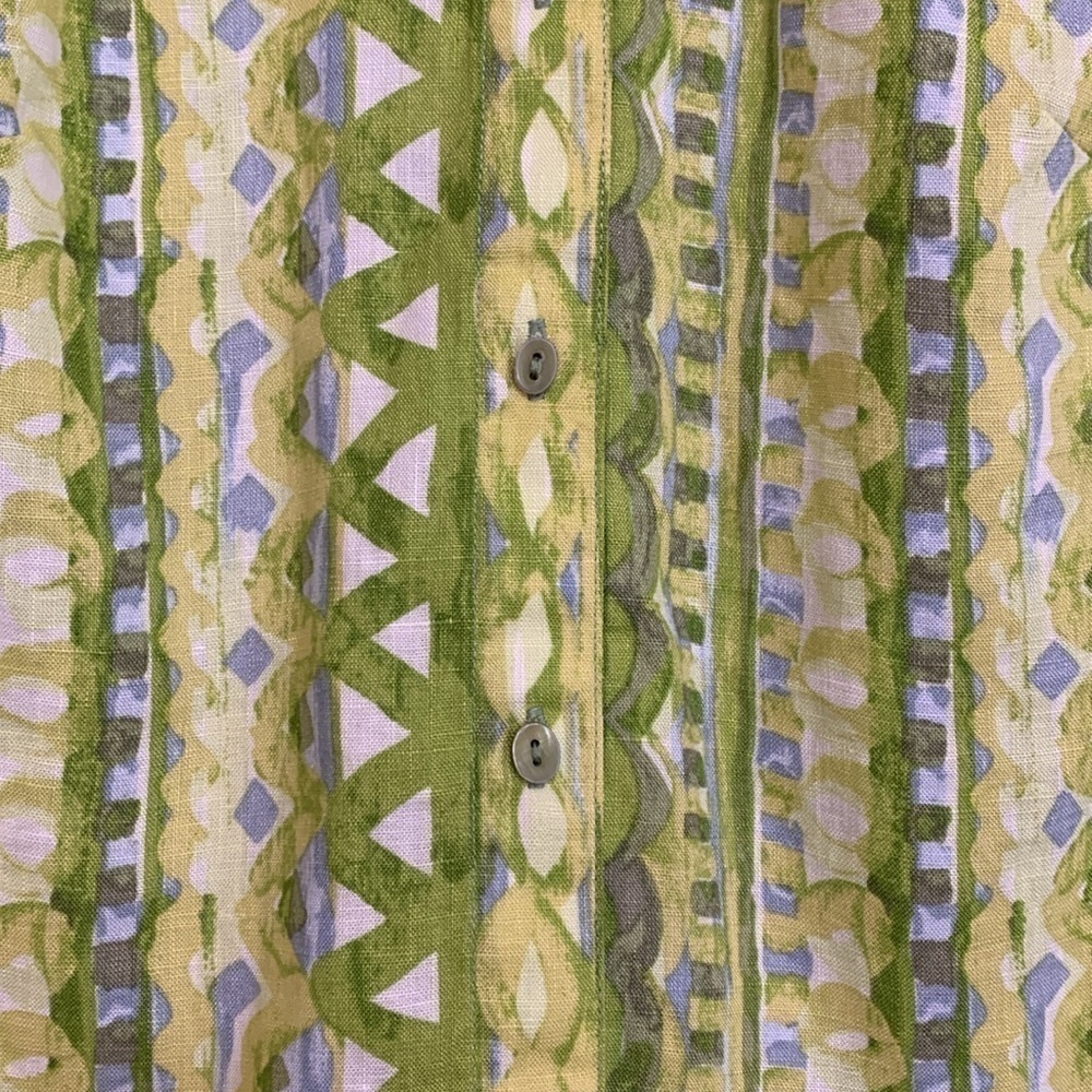 Sigrid Olsen | 100% Linen Green White Mixed Print Button Down Collared Shirt XS - Picture 12 of 17